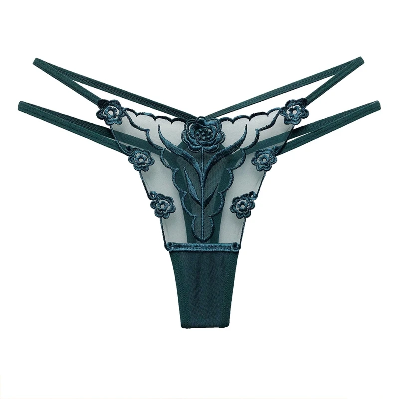 

Women Erotic Low Rise Lingerie G-String Floral Embroidery T-Back Panties Thong
