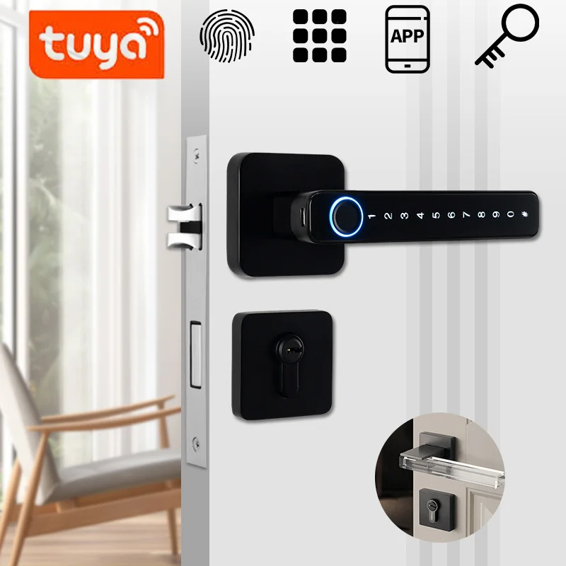 

Smart Door Handle Fingerprint Password Remotely Unlock Digital Lock Tuya App Keyless Entry For Doors Smart Electronic Lock Sale