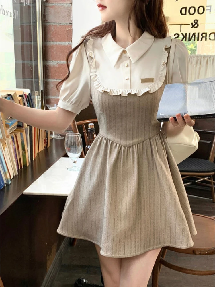 

2023 Summer Sweet Kawaii Mini Dress Women Short Sleeve Vintage Y2k Dress Female Casual French One Piece Dress Korean Fashion