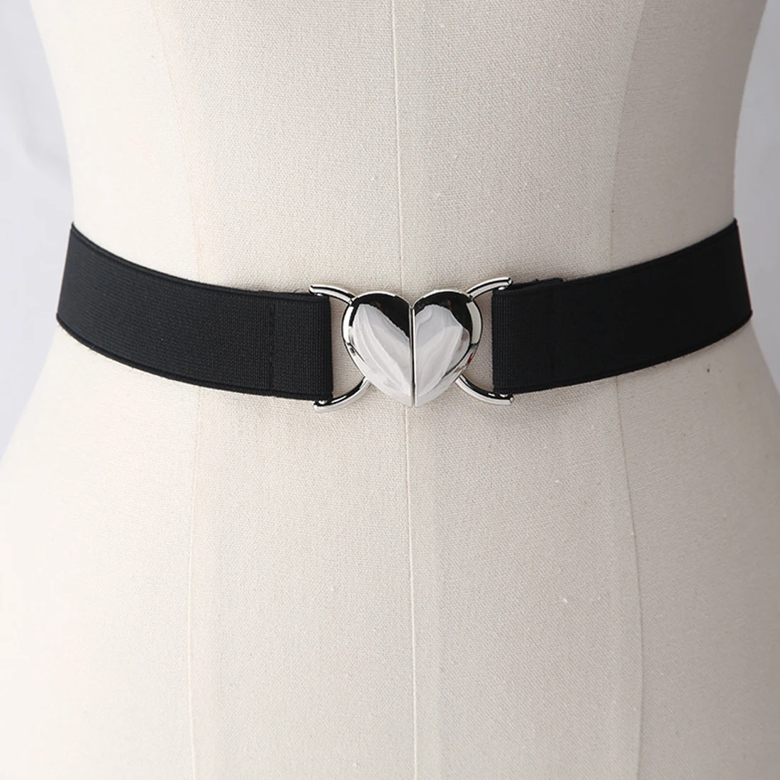 1Pcs Fashion Heart Metal Buckle Thin Stretchy Waist Belt Striped Elastic Waistband Elegant Women Girdle Accessories Female Belt