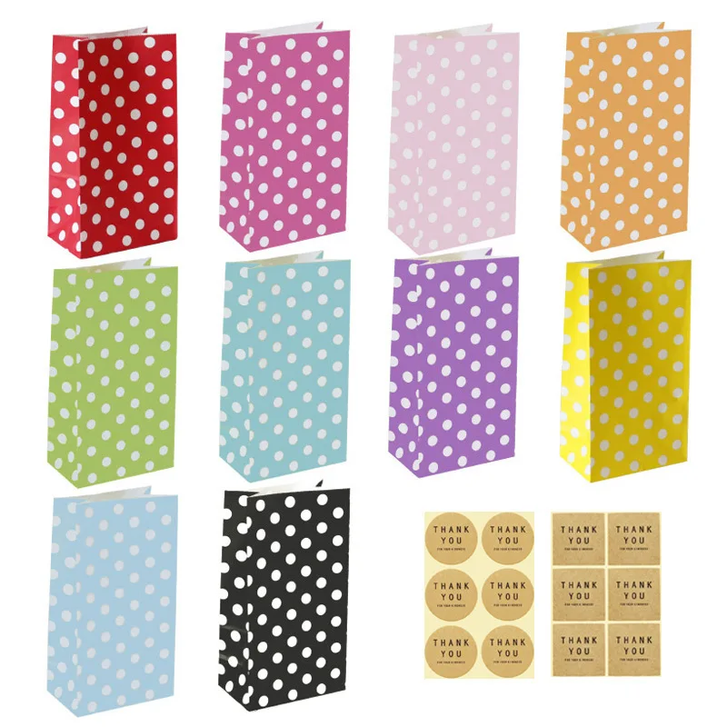 

20pcs Paper Bags Standable Chevron Dot Candy Cookie Bag for Wedding Birthday Christmas Party Gift Packaging Supplies Decorations