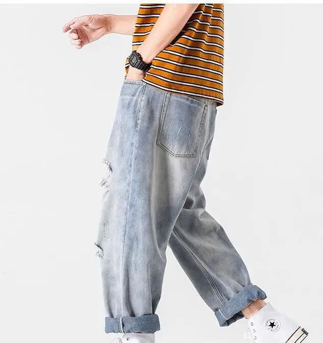 Men's Jeans Ripped Jeans Summer Thin Loose Straight Beggar Wide Leg Pants