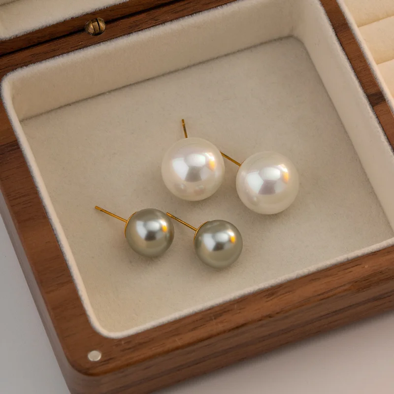 

Minar Elegant 12mm White Black Color Simulated Pearl Stud Earrings for Women Ladies 18K Gold Plated Stainless Steel Earring Gift