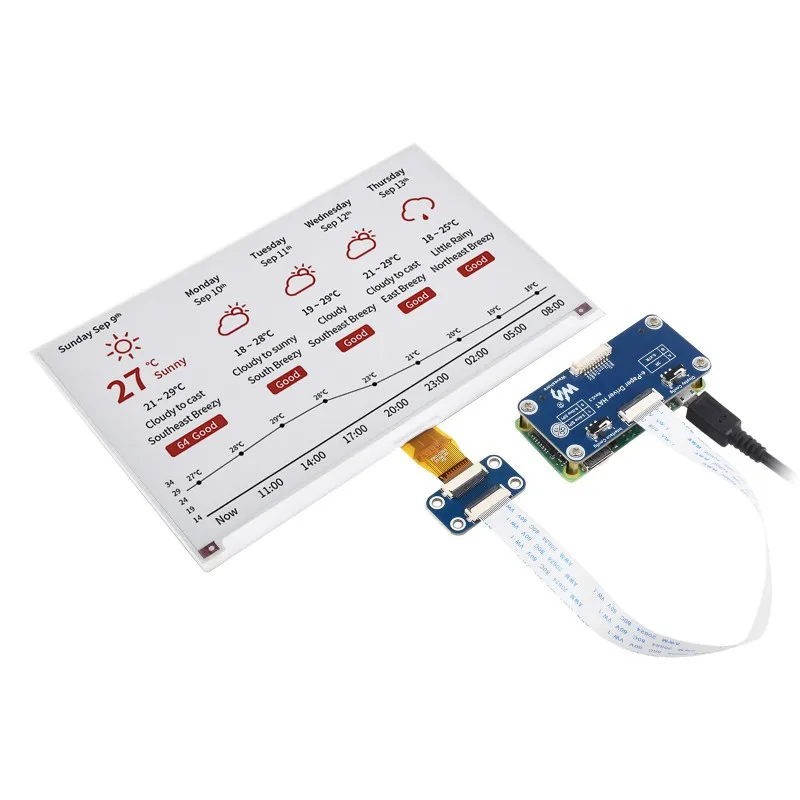Фото Waveshare 800×480, красный/черный/белый, SPI, 7,5-дюймовый дисплей E-Paper E-Ink HAT (B) для Raspberry Pi №5