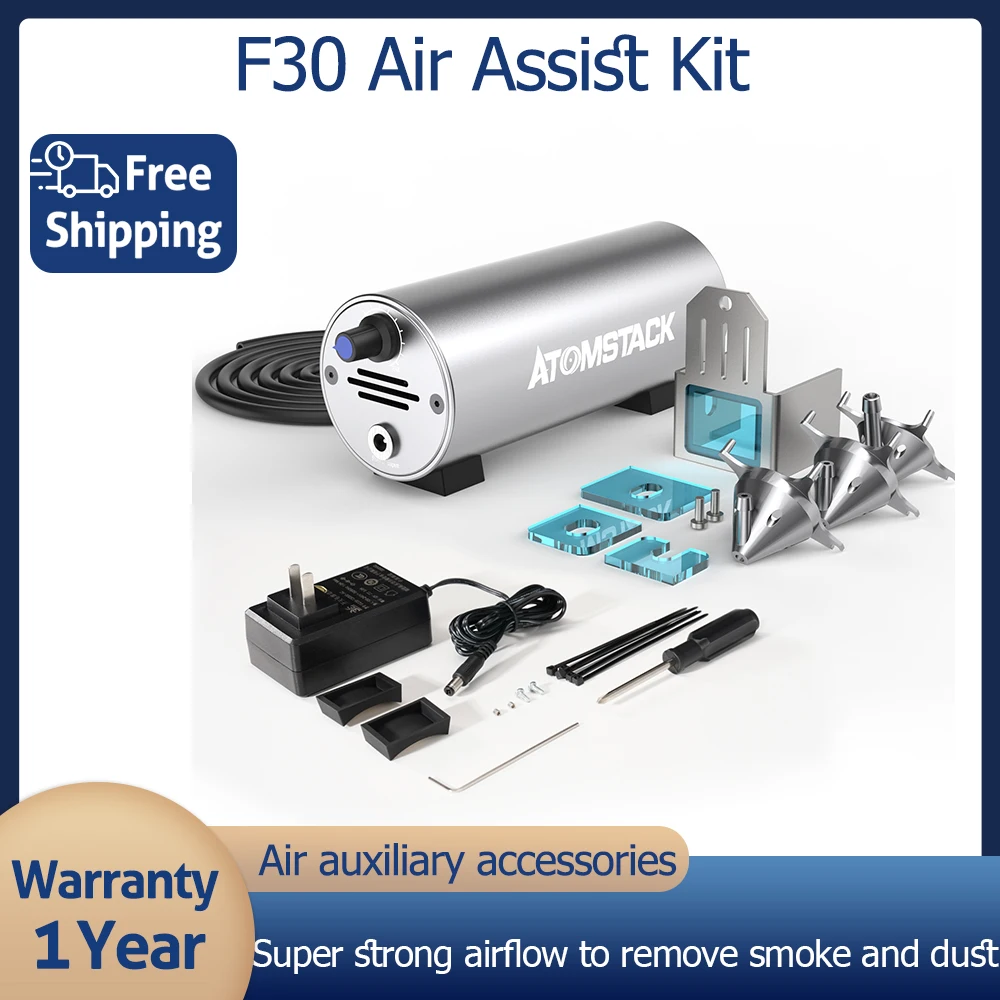 

ATOMSTACK Air Airflow Assist Kit 10-30L/min Air Assist System Remove Smoke and Dust for Laser Engraver Cutter Machine