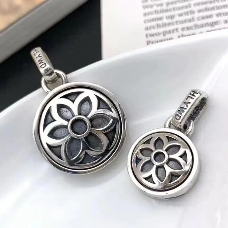

S925 pure silver style fashion hang falling cherry blossom rotating pendant female personality sweater chain necklace