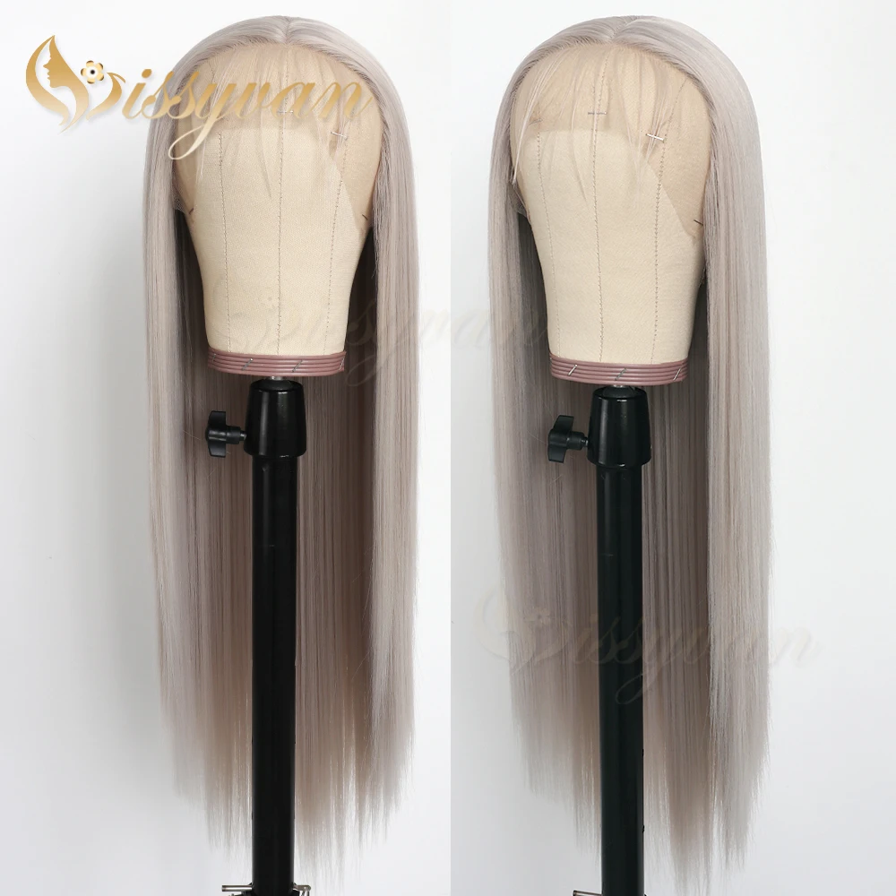 Missyvan Long Straight White Color Synthetic Wigs Glueless Heat Resistant Synthetic Lace Front Wigs for Black Women