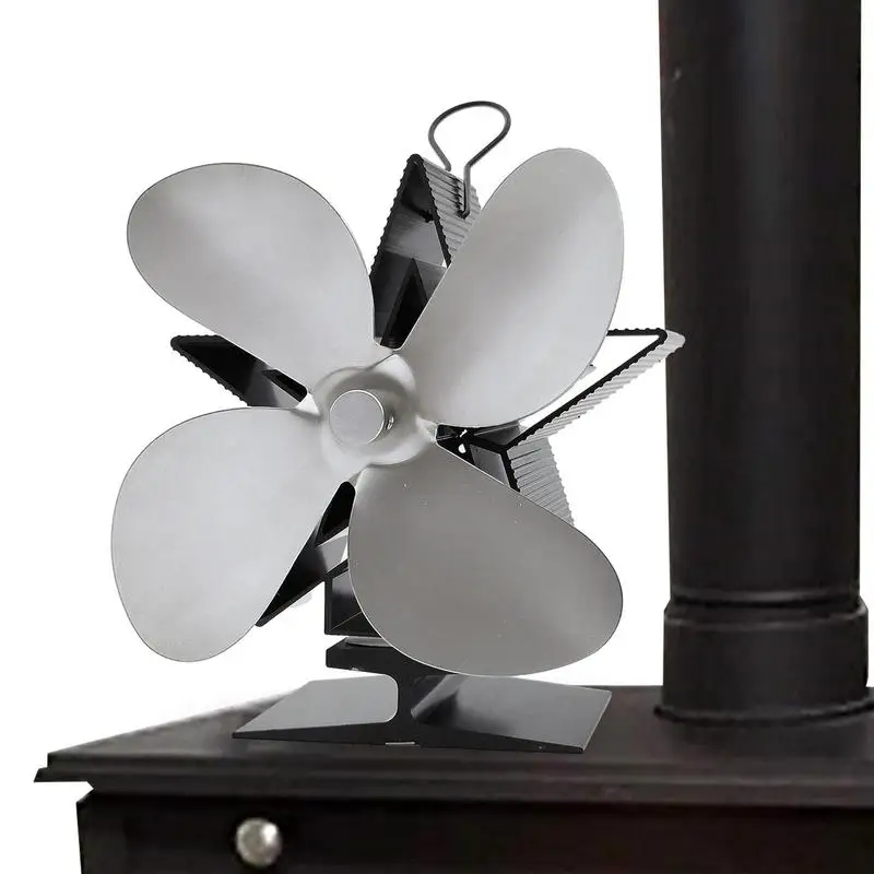 

Fireplace Fan Four-Leaf Warmer Wood Stove Heating Fan Christmas Star Fan Fireplace Accessories Thermal Powered Silver Air Warmer