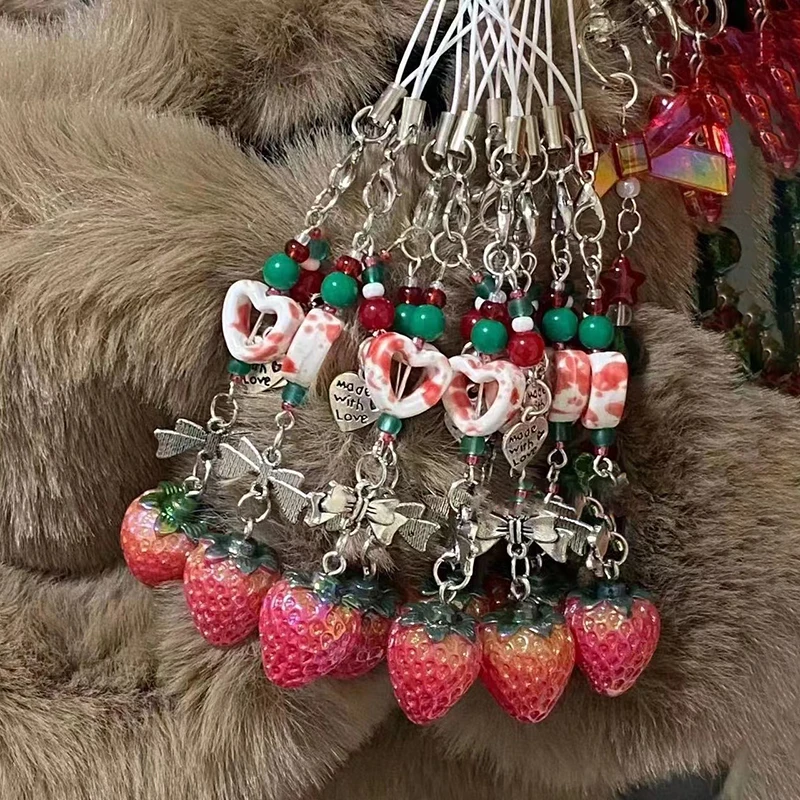 Уникальный сладкий клубничный телефон подвеска милый бант сердце брелок из