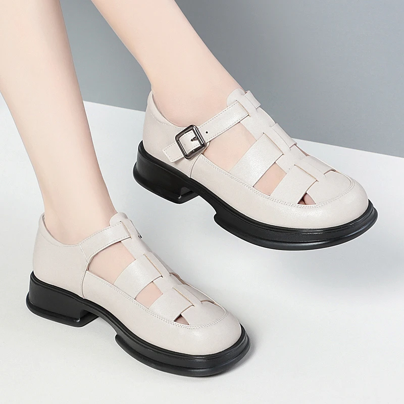 AIYUQI Roman Sandals Women Spring 2023 New Genuine Leather Women's Sandals Openwork Platform Female Gladiator Sandals