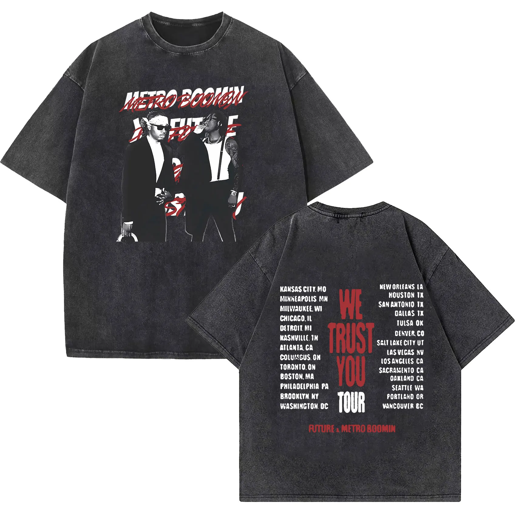 Винтажная промытая футболка Future and Metro Boomin We Trust You 2024 мужские модные футболки