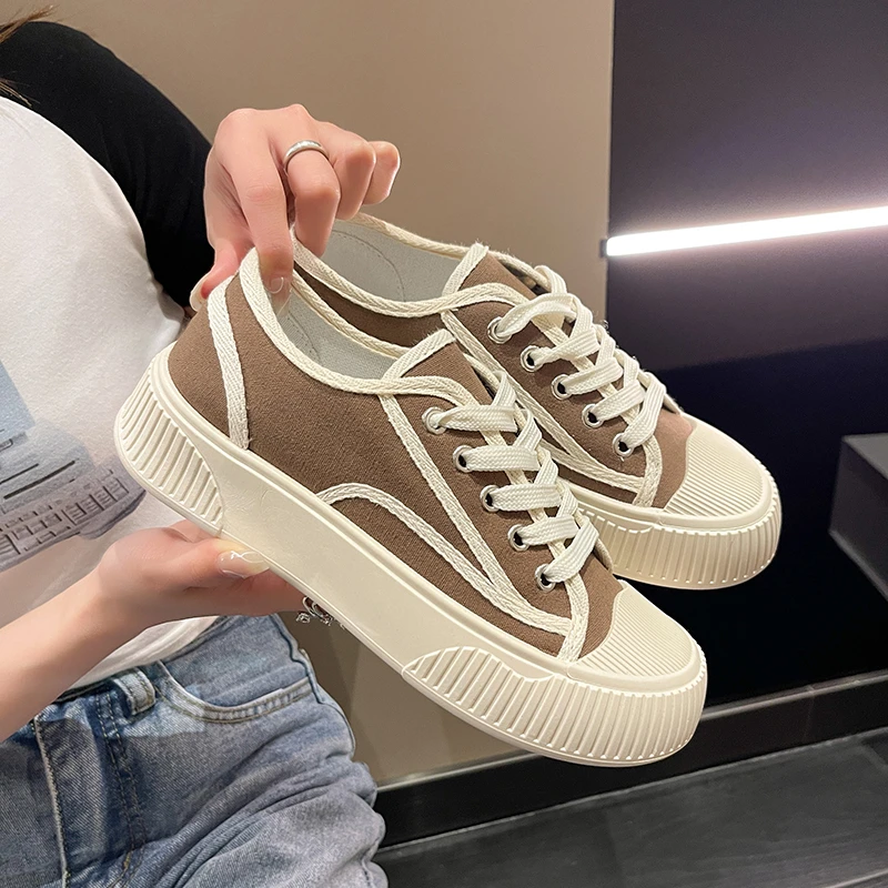 2022 Spring/Summer Canvas Platform Shoes Women Colorblock Sneakers Designer Low Top Casual Comfortable Vulcanized Shoes