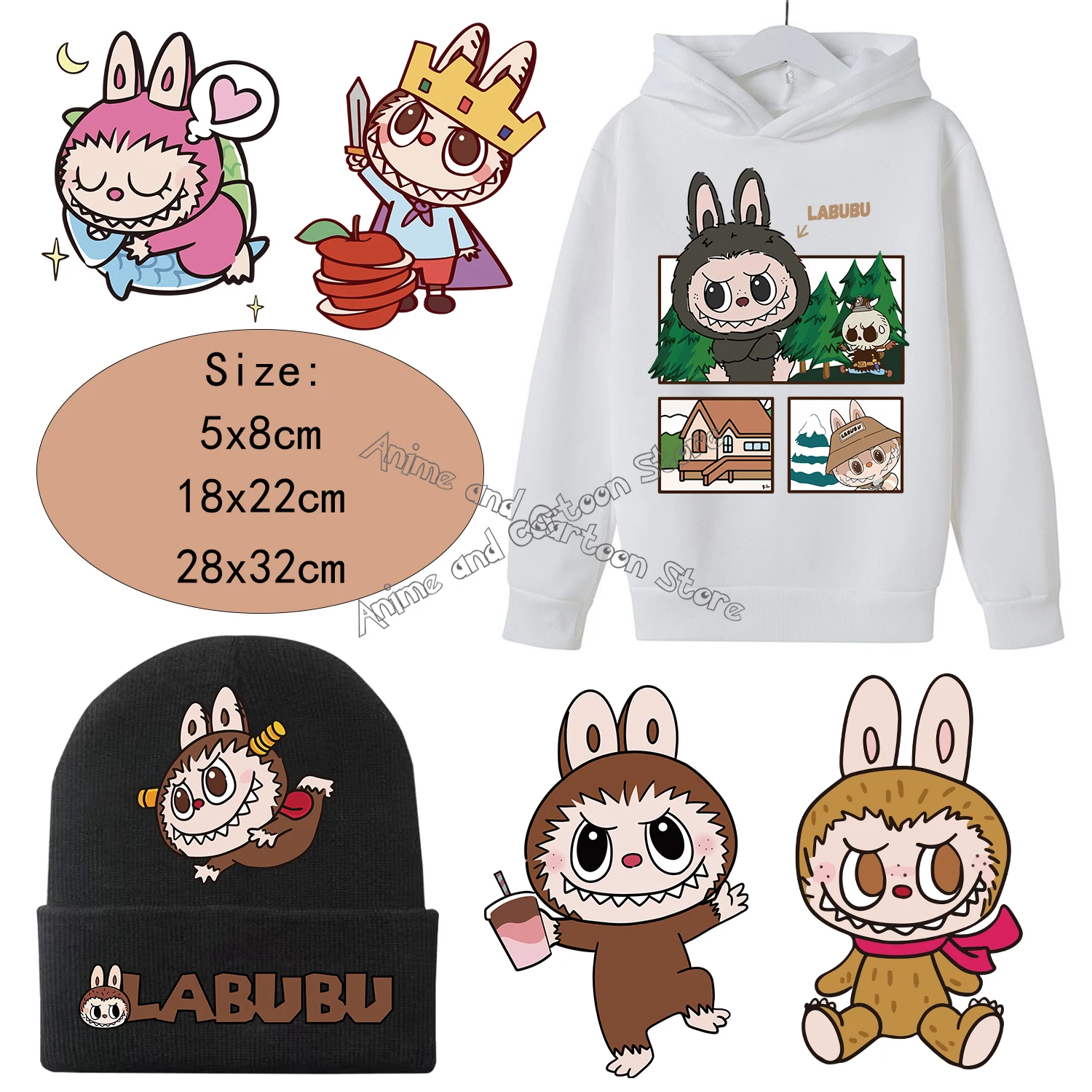 Labubu Iron Transfer милый мультфильм аниме серии нашивки детская одежда новый DIY печать