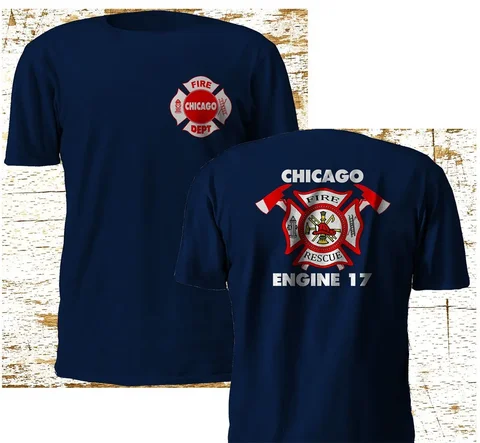 Модная новинка, футболка команды пожарного команды Чикаго с обратным двигателем 17 пожарного флота, футболка