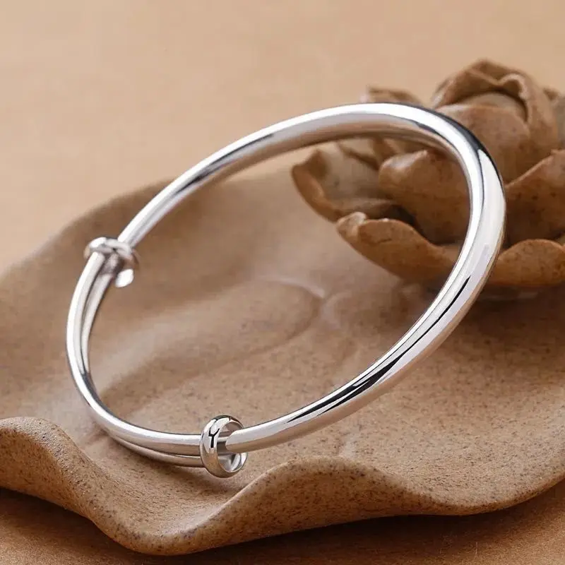 [Big Leak-Picking] Bracelet Sterling Silver Glossy Push-Pull Solid Simple Young Gift for Girlfriend