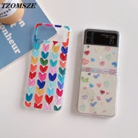 fashion pattern love heart flowers transparent phone cases for samsung galaxy z flip 3 5g sm f7110 shockproof protect back cover