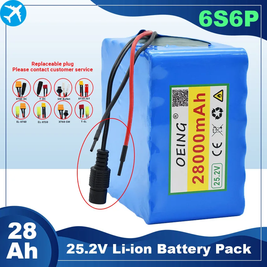 

Original 24v 28ah 6S6P Lithium Battery 25.2V 28000mAh Li-ion Battery for Bicycle Battery Pack 350w E Bike 250w Motor