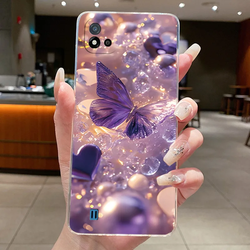 Фото Для Realme C11 (2021) RMX3231/Realme C11 2020 RMX 215, прозрачный роскошный модный мягкий силиконовый чехол для телефона с цветами-бабочками №5
