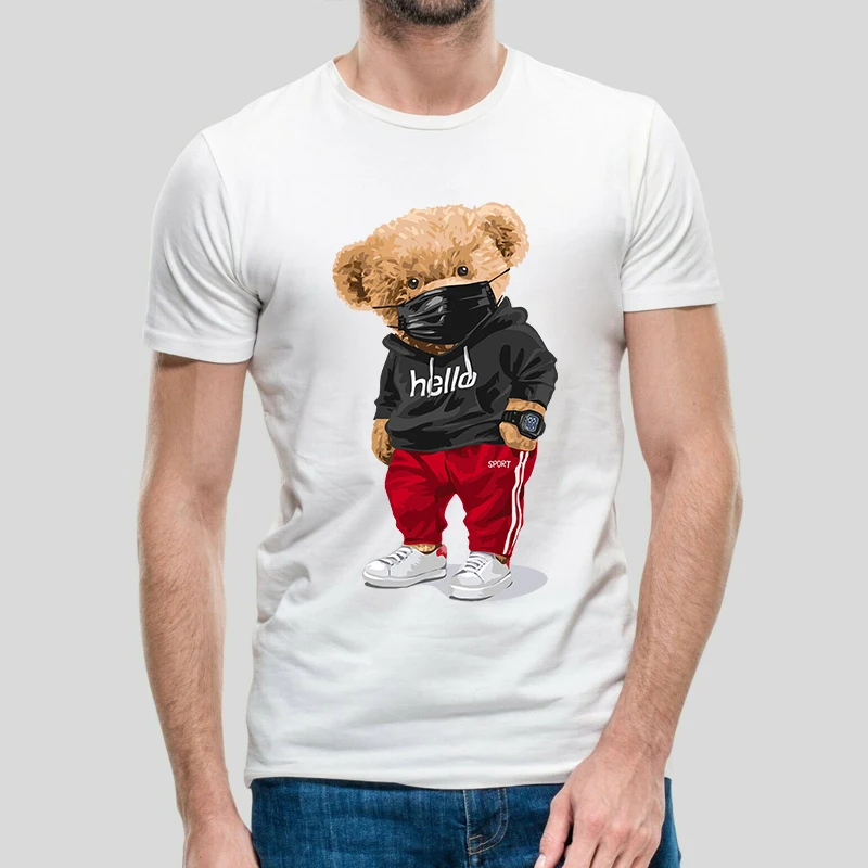 

100% Cotton Hot Sale Basic T Shirt Men's Teddy Bear Print Oversized Graphic Short Sleeve Men's Shirts 2022 Summer Unisex T-shirt