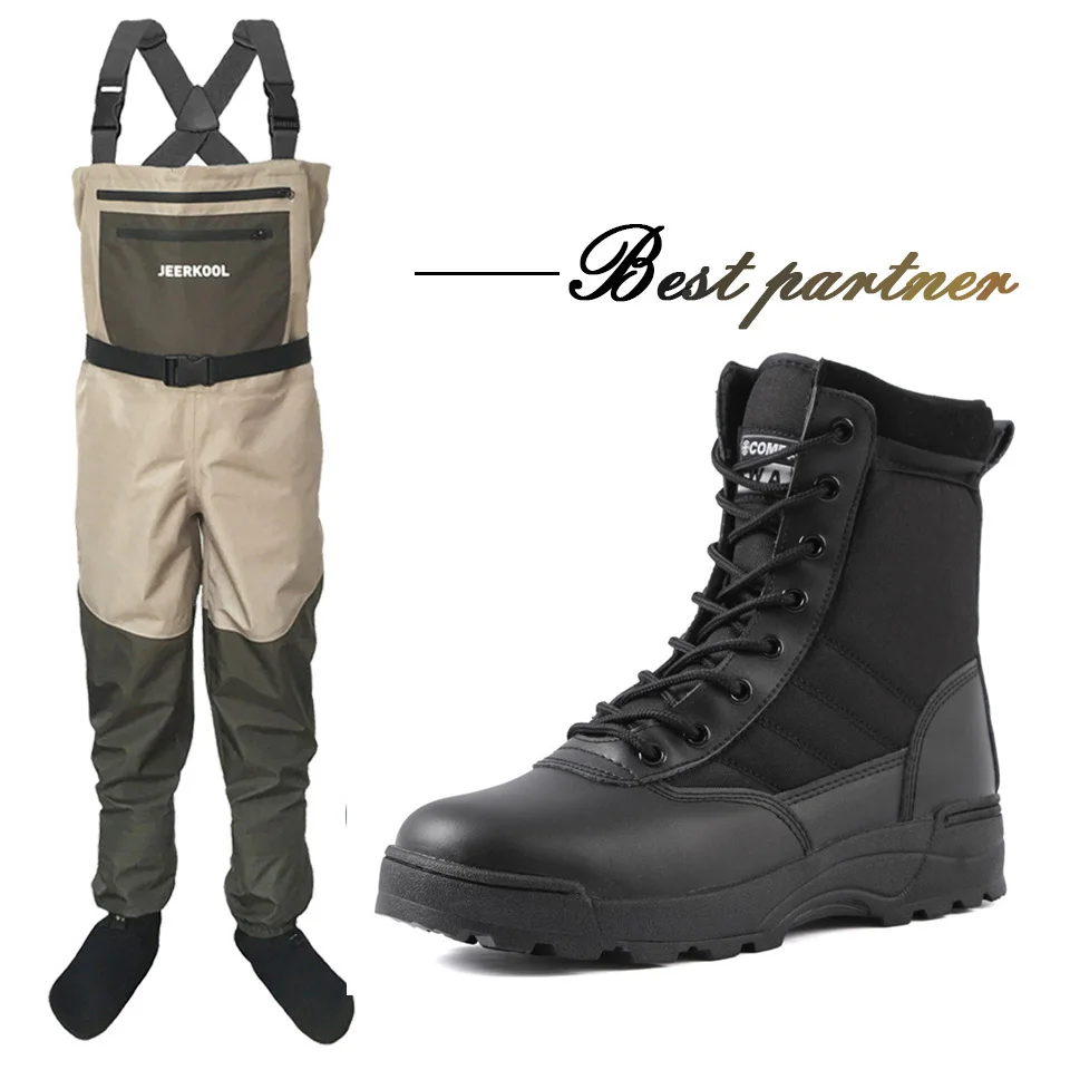 

3-Layer Fly Fishing Waders & Wading Shoes Rubber Sole Fish Pants Aqua Sneakers Clothing Set Rock Sports Boots Hunting No-slip
