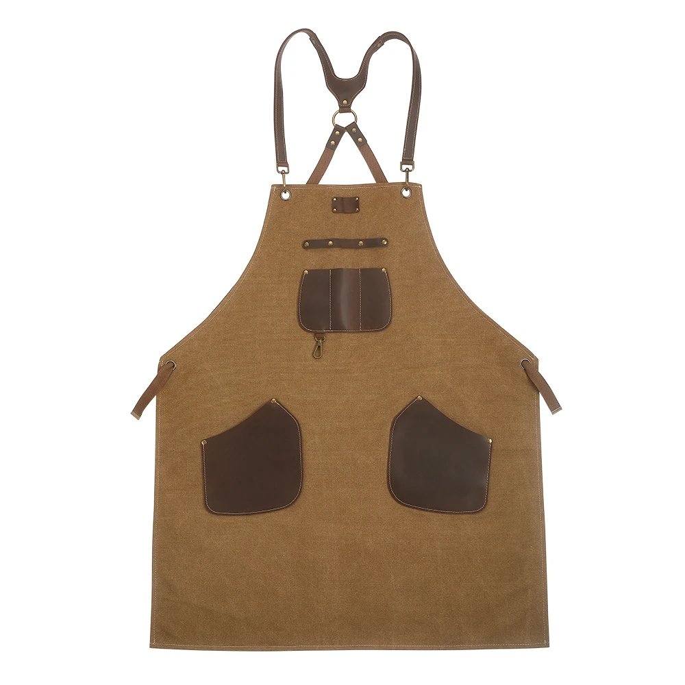 

XINZUO профессиональный кухонный фартук шеф-повара, моющийся холст, первый слой из воловьей кожи для ресторана, кухни, студий, униформа