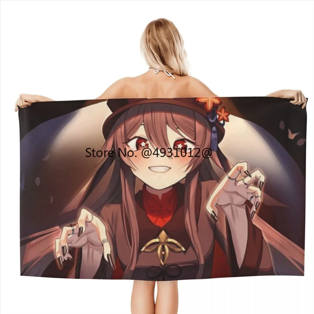 

2023 г., пляжное полотенце с 3D принтом Genshin Impact Hu Tao, персонализированные видеоигры, манга, супермягкое полотенце из микрофибры