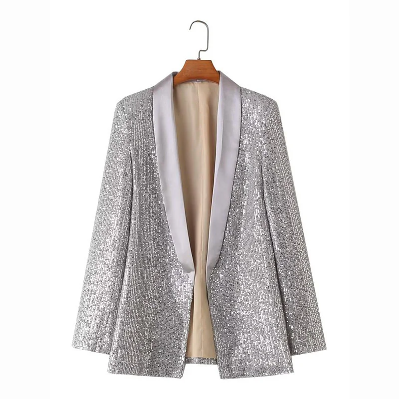 Женский пиджак с блестками розовый серебристый черный длинным рукавом и