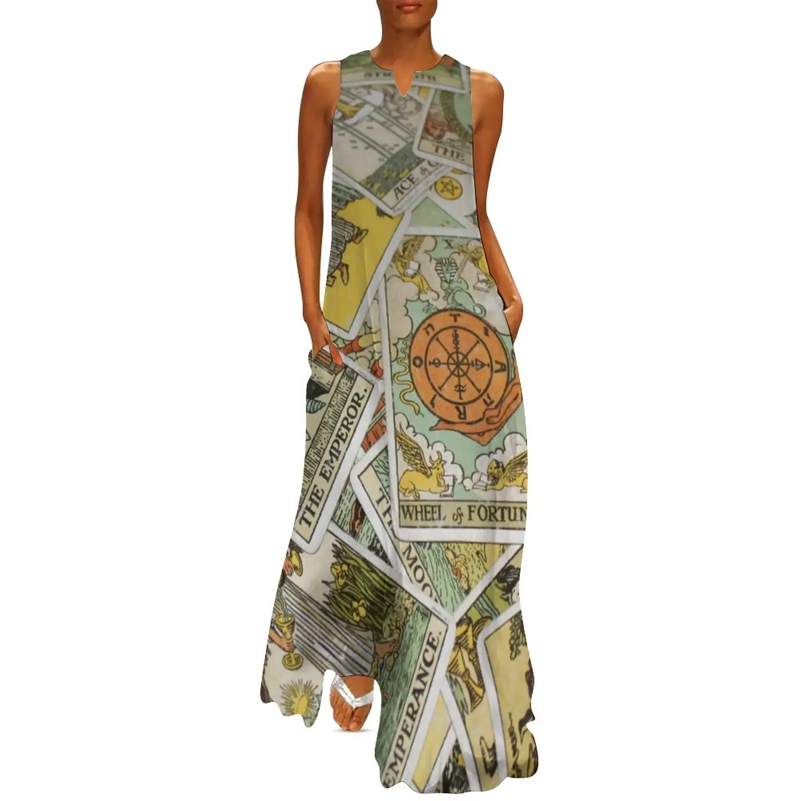 

Tarot Cards Dress Fortune Teller Trendy Maxi Dress Sleeveless Printed Boho Beach Long Dresses Street Style Oversize Vestido