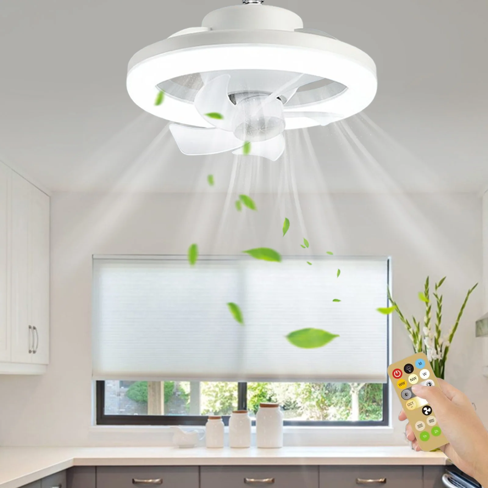 

60W E27 Ceiling Fan with Lights LED Fan Ceiling Lamp 360 ° Rotation 3-gear Dimmable 3-speed Cooling Fan Chandelier For Home Room