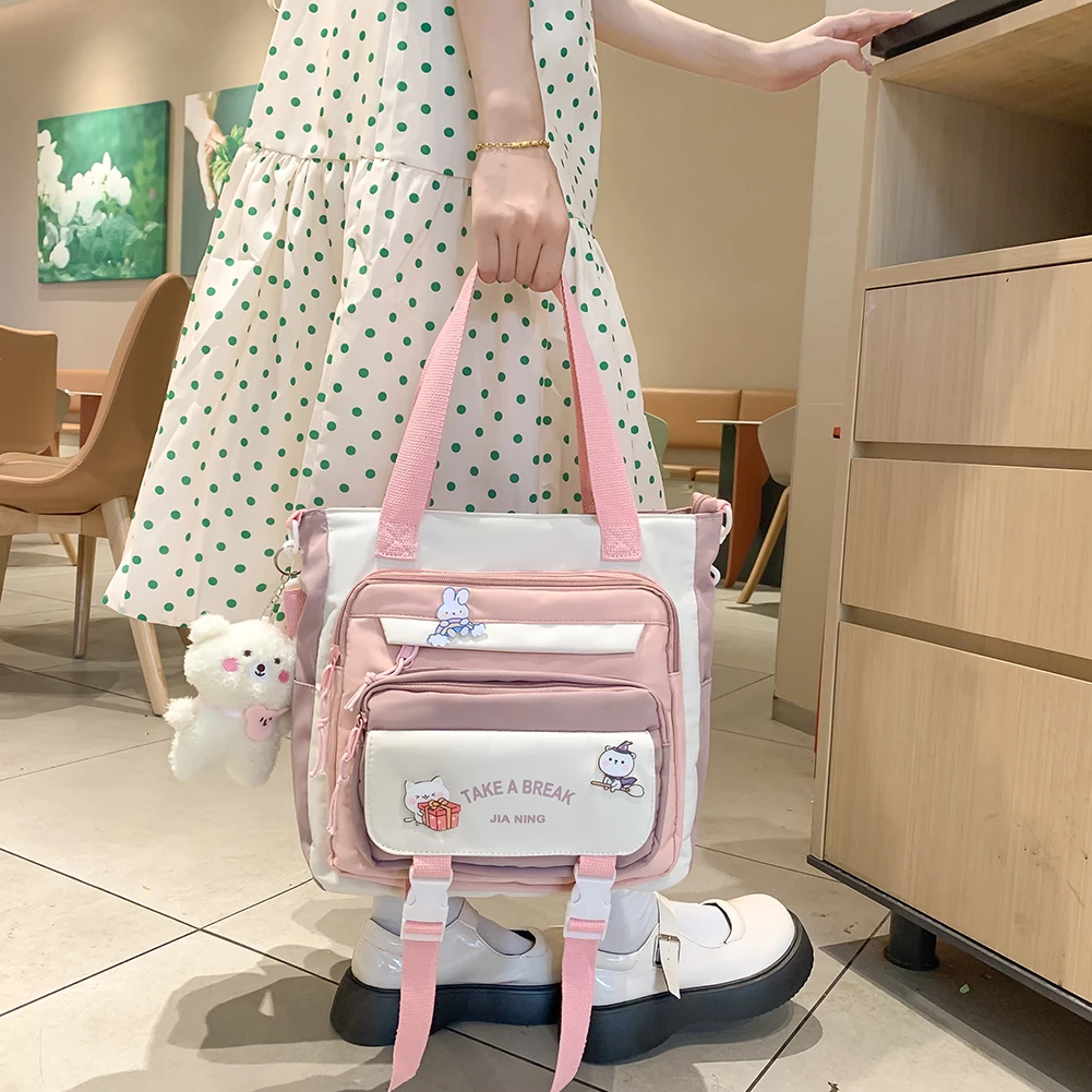 

Fashion Student Tutorial Bags Hit Color Women Messenger Bag Large Capacity Nylon Shoulder Bag Pendant Pin Badge for College