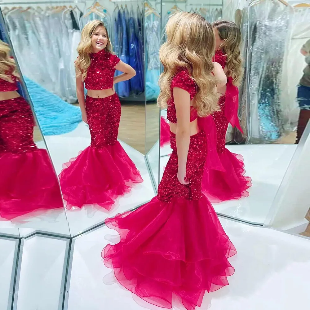 

Роскошное платье-Русалка для маленьких девочек, комплект из 2 предметов с блестками и шлейфом, Детская элегантная Банкетная одежда, 2023