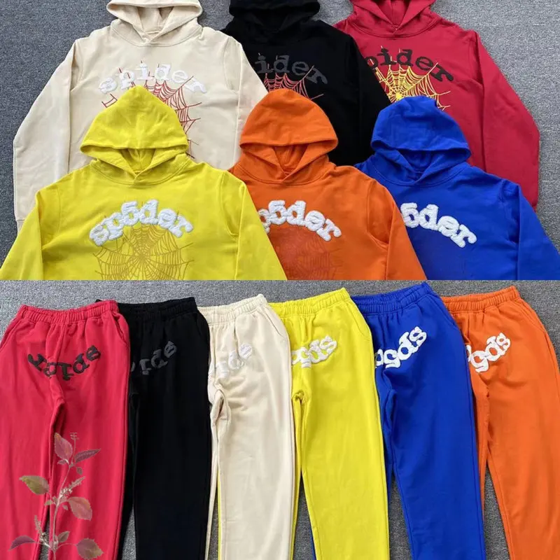 

Yellow 555555 Sp5der Hoodie Puff Print Young Thug Spider Web Graphic Pullovers Sweatshirts for Men Women