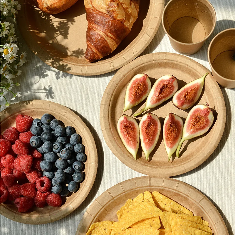 

Тарелка для пикника Netizen из крафт-бумаги, тарелка из биоразлагаемой бумаги, одноразовая круглая тарелка, посуда, Уличное оборудование для ке...