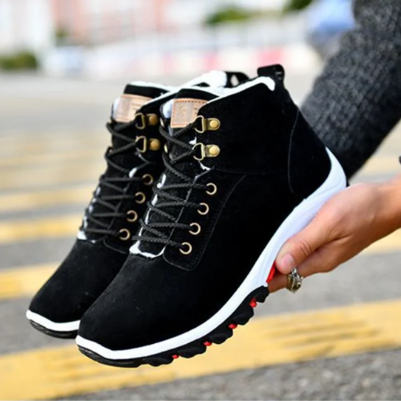 

Men's Snow Boots Lace Up Fleece Snow Boots Flat Bottom Casual High-top Sports Board Shoes Warm Cotton Men's Shoes Large Size