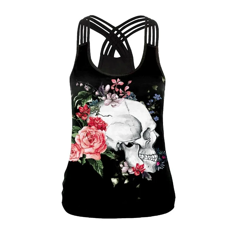 

Fashion Women's Sexy Tanks 3D Horror Skull Print Tops Cross Strap Hot Tops for Women Halloween Y2K Sexy Spicy Girl Street Mujer