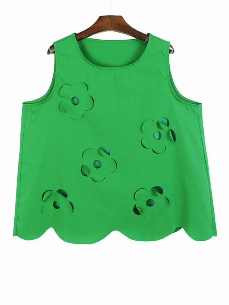 

Женская Черная футболка с трехмерным цветочным вырезом, новая свободная модная футболка без рукавов с круглым вырезом, весна-лето O119