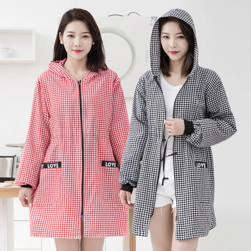 

Thickened long sleeved apron household kitchen hooded coverall cooking women fashion is wearing antifouling