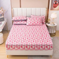 1pcs 100 polyester printed small fresh fitted sheet mattress cover four corners with elastic band bed sheet king size