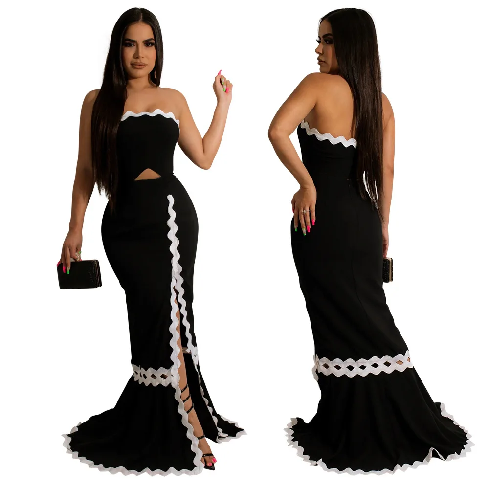 

2022 Summer Fashion Style African Women Sleeveless Black Polyester Long Dress African Dresses for Women S-2XL