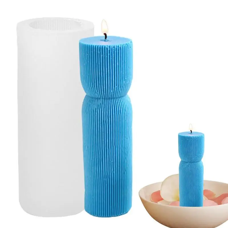 

3D DIY Candle Making Molds Silicone Striped Cylinder Silicone Mold Pillar Resin Mould Handmade Aromatherapy Candles Home Decor