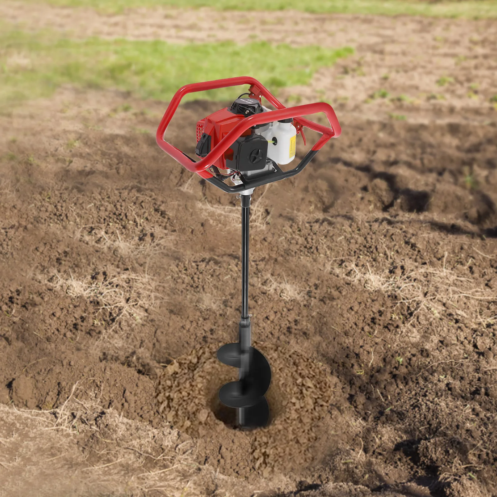 63CC 3HP Gas Powered Earth Auger 2 Stroke Post Hole Digger w/ Auger Drill Bits 1 or 2-Person