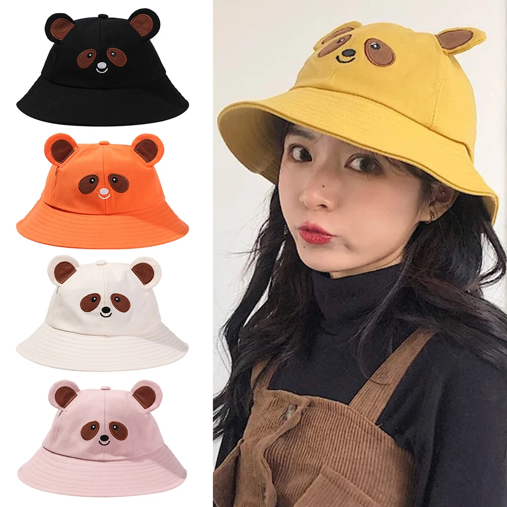 

Spring Summer Foldable Cotton Lovely Outdoor Sunscreen Sun Hat Fisherman Cap Panda Bucket Hat
