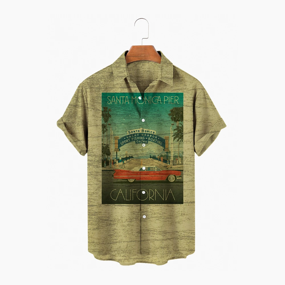 Мужская винтажная пляжная рубашка с коротким рукавом, В гавайском стиле