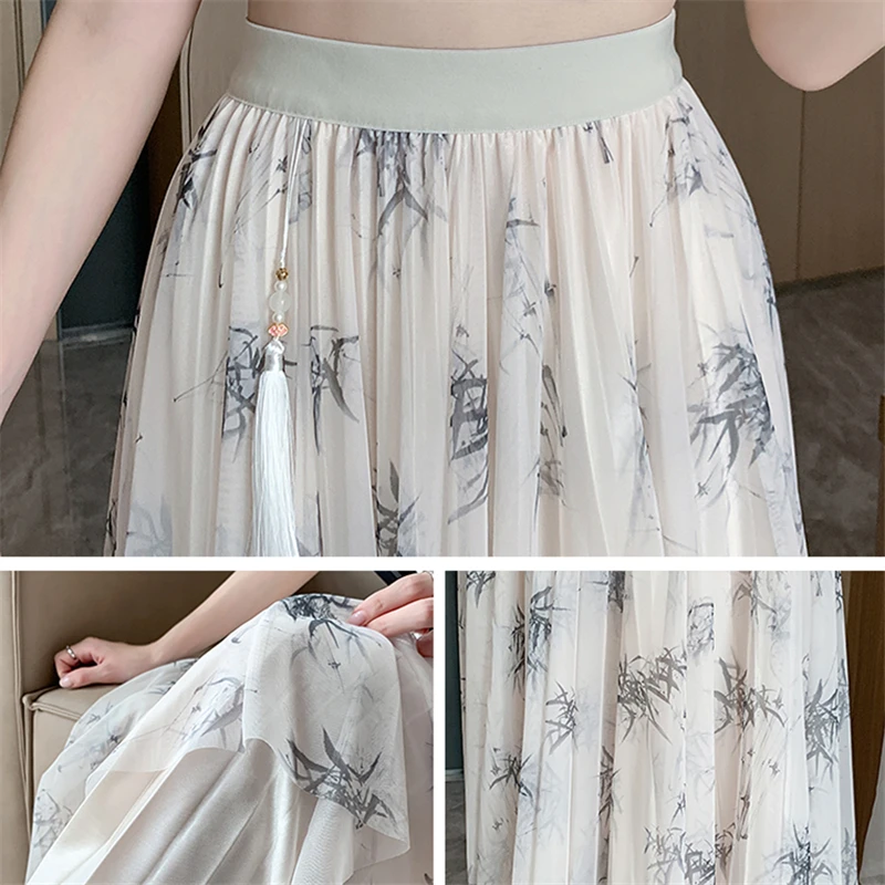 Элегантная женская трапециевидная двухслойная юбка до середины икры в китайском