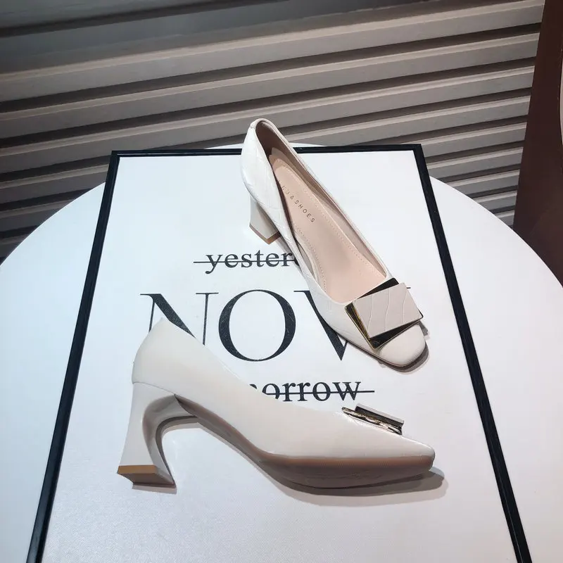 

Женские туфли на толстом каблуке, элегантные туфли с квадратным носком и пряжкой, на высоком каблуке, весна 2022