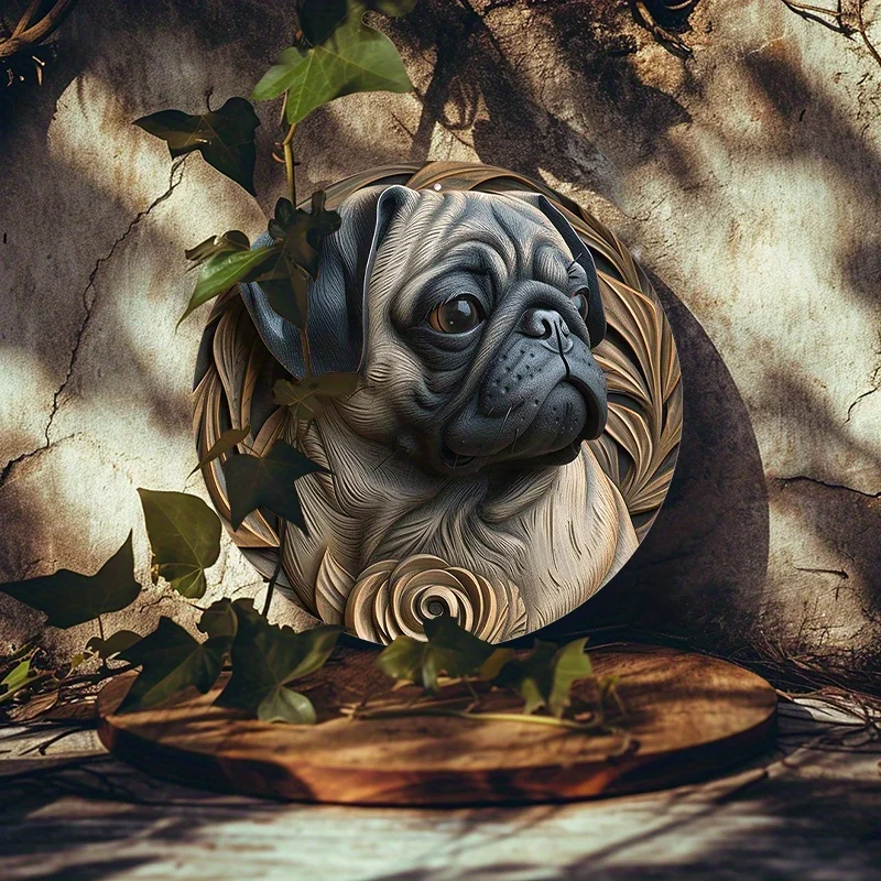 1 шт. 8x8 дюймов (20x20 см) круглая алюминиевая металлическая вывеска мопса для дома