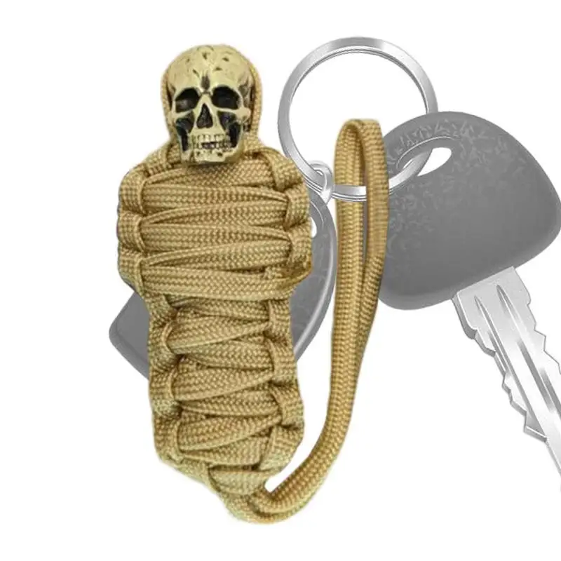 

Funny Scary Metal Keychain Mummy Skull Keychain Rope For Biker Bag Paracord Hangings Bag Toy Braided Keychain Pendant Car