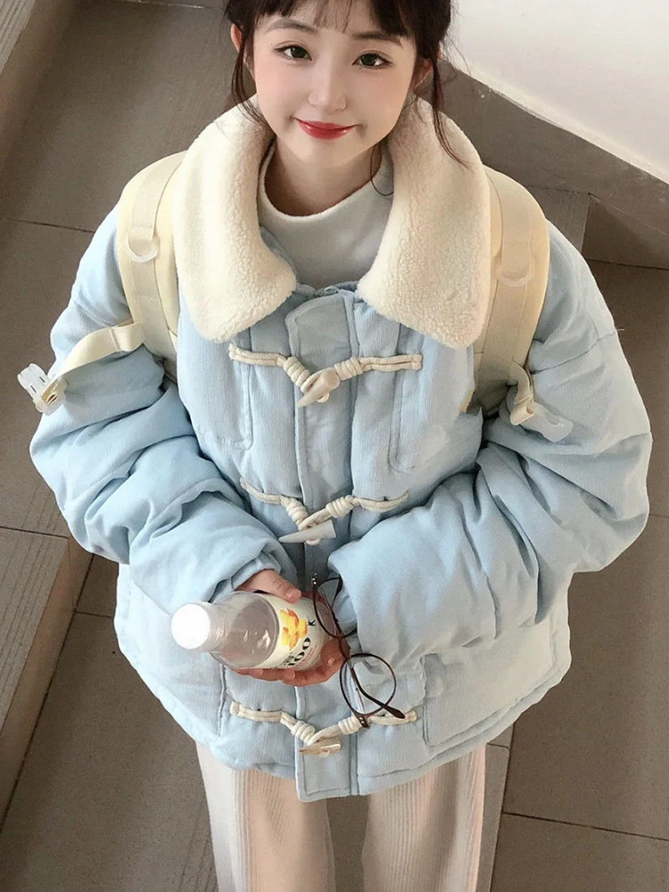 

Sweet Padding Coat Women Autumn Winter Parkas Female Preppy Style Horn Button Jackets Ladies Korean Fashion Thick Warm Outerwear