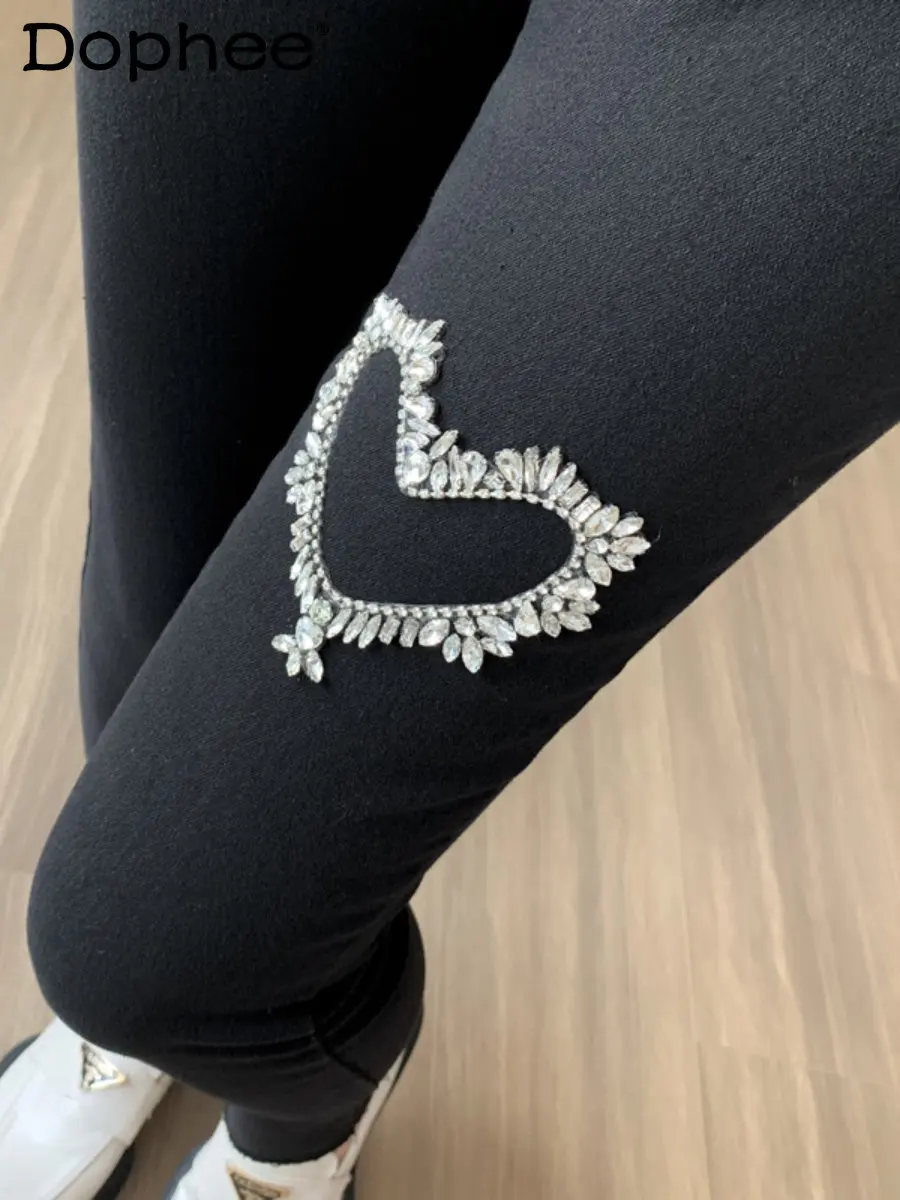 

Стразы ЛЮБОВЬ черные женские джинсы 2022 осень зима длиной до щиколотки обтягивающие джинсовые брюки стройнящие Леггинсы Брюки Хай-стрит