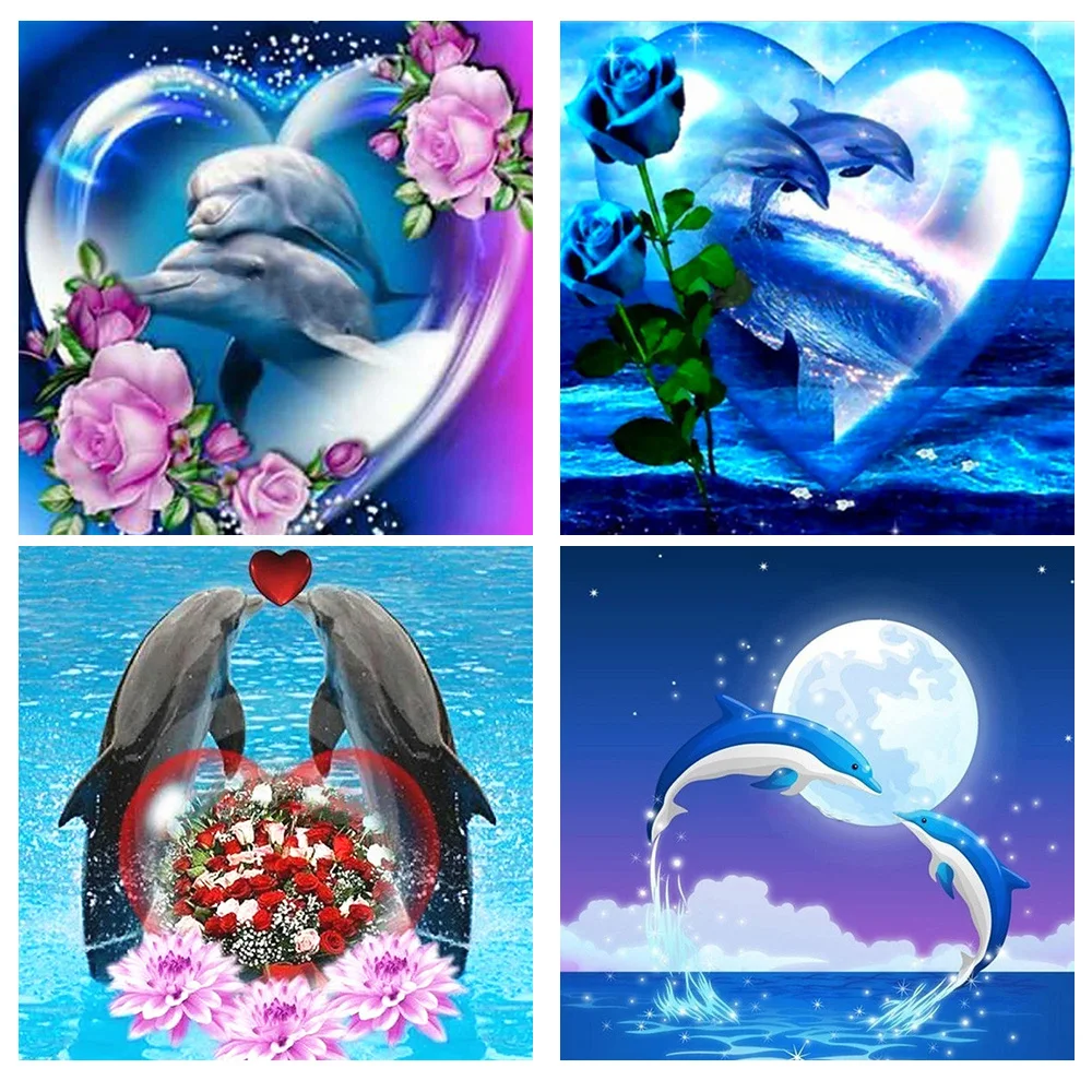 

Dolphin 5D Diamond Painting Cross Stitch Kits Full Square/Round Diamond Mosaic Heart Animal Rhinestone Embroidery Home Decor DIY